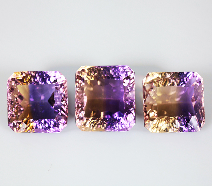 Набор из 3 крупных аметринов лазерной огранки 28,18 карата