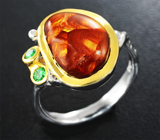 Серебряное кольцо с мексиканским огненным агатом и цаворитами Серебро 925