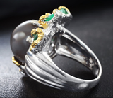 Серебряное кольцо с лунным камнем 19,36 карата, изумрудами и бесцветными топазами Серебро 925