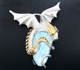 Серебряный кулон «Дракон» с ларимаром 42,88 карата, синими сапфирами и цаворитами Серебро 925