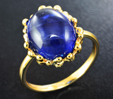 Золотое кольцо с кабошоном яркого синего сапфира 9,58 карата Золото