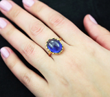 Золотое кольцо с кабошоном яркого синего сапфира 9,58 карата Золото