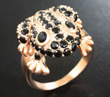 Скульптурное серебряное кольцо с черными шпинелями Серебро 925