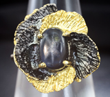 Серебряное кольцо cо звездчатым сапфиром  Серебро 925