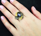 Серебряное кольцо cо звездчатым сапфиром  Серебро 925