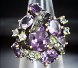 Серебряное кольцо с аметистами, голубыми топазами и перидотами Серебро 925