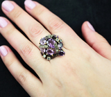 Серебряное кольцо с аметистами, голубыми топазами и перидотами Серебро 925