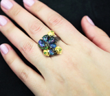 Серебряное кольцо с кристаллическими черными опалами и диопсидами Серебро 925