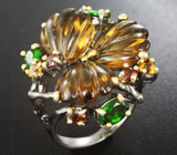 Серебряное кольцо с резными и ограненными цитринами, диопсидами и гранатами Серебро 925