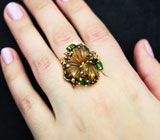 Серебряное кольцо с резными и ограненными цитринами, диопсидами и гранатами Серебро 925