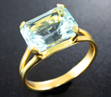 Золотое кольцо с бурятским аквамарином топовой огранки 3,67 карата Золото
