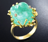 Золотое кольцо с крупным резным бериллом 22,07 карата, гранатами и бриллиантами Золото