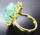 Золотое кольцо с крупным резным бериллом 22,07 карата, гранатами и бриллиантами Золото