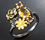 Серебряное кольцо с цитрином и мозамбикскими гранатами Серебро 925