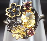 Серебряное кольцо с цитрином и мозамбикскими гранатами Серебро 925