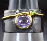 Серебряное кольцо с синим сапфиром и цаворитами Серебро 925