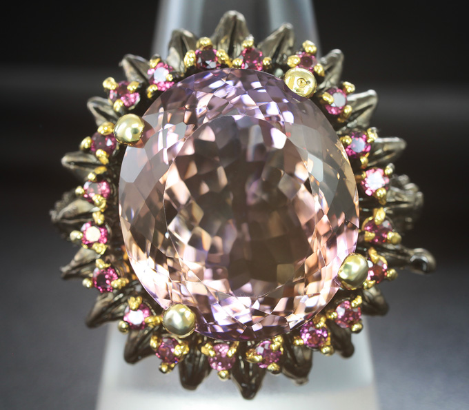 Серебряное кольцо с аметрином 23+ карат и родолитами