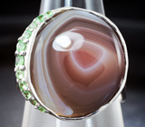 Серебряное кольцо с агатом 10,2 карата и цаворитами Серебро 925