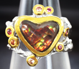 Серебряное кольцо с мексиканским огненным агатом и оранжевыми сапфирами Серебро 925