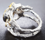 Серебряное кольцо с мексиканским огненным агатом и оранжевыми сапфирами
