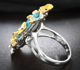 Серебряное кольцо с  бирюзой 14,3 карата, синими сапфирами и бесцветными топазами Серебро 925