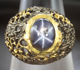 Серебряное кольцо cо звездчатым сапфиром Серебро 925