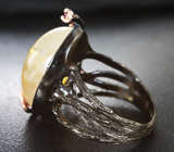 Серебряное кольцо с рутиловым кварцем 24+ карат и родолитами Серебро 925