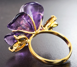 Золотое кольцо с уругвайским аметистом авторской огранки 14,29 карата, турмалинами и бриллиантами Золото