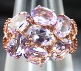 Чудесное серебряное кольцо с розовыми аметистами Серебро 925