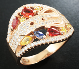 Оригинальное серебряное кольцо с разноцветными сапфирами