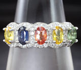 Серебряное кольцо с разноцветными сапфирами Серебро 925