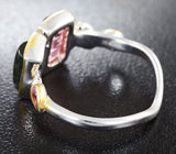Серебряное кольцо с турмалинами 3,1 карата и родолитом Серебро 925