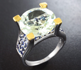 Серебряное кольцо с зеленым аметистом 8,5 карата и синими сапфирами Серебро 925