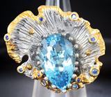 Серебряное кольцо с голубым топазом 17,1 карата и синими сапфирами Серебро 925