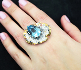 Серебряное кольцо с голубым топазом 17,1 карата и синими сапфирами Серебро 925