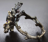 Серебряное кольцо cо звездчатым сапфиром и аметистами Серебро 925