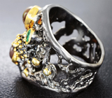 Серебряное кольцо с кристаллическими эфиопскими опалами и изумрудами Серебро 925