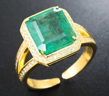 Золотое кольцо с уральским изумрудом 4,8 карата и бриллиантами Золото