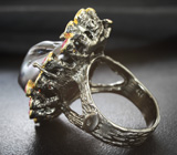 Серебряное кольцо с цветной жемчужиной барокко и розовыми сапфирами Серебро 925
