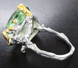 Серебряное кольцо с зеленым аметистом и синим сапфиром Серебро 925