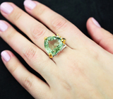 Серебряное кольцо с зеленым аметистом и синим сапфиром Серебро 925