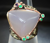 Серебряное кольцо с розовым кварцем 25+ карат и хризопразом