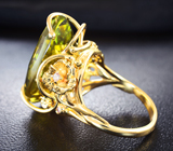 Золотое кольцо с крупным редким оливковым турмалином 20,66 карата и бриллиантами Золото