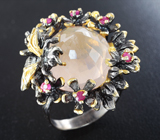 Серебряное кольцо с розовым кварцем и пурпурными сапфирами Серебро 925