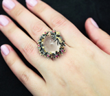 Серебряное кольцо с розовым кварцем и пурпурными сапфирами Серебро 925