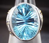 Серебряное кольцо с голубым топазом лазерной огранки 20,58 карата и синими сапфирами Серебро 925