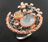 Серебряное кольцо с гошенитом, кристаллическим эфиопским опалом и гранатом