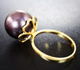 Золотое кольцо с цветной морской жемчужиной 18,1 карата! Натуральный цвет Золото