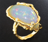 Золотое кольцо с крупным кристаллическим опалом 19,01 карата и бриллиантами Золото