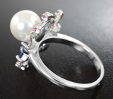 Изысканное серебряное кольцо с жемчугом, танзанитами и пурпурными сапфирами Серебро 925